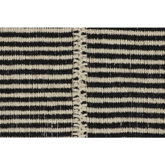 Contemporary Rug & Kilim’s Contemporary Kilim With Textural Cream and Black Stripes For Sale - Image 3 of 7