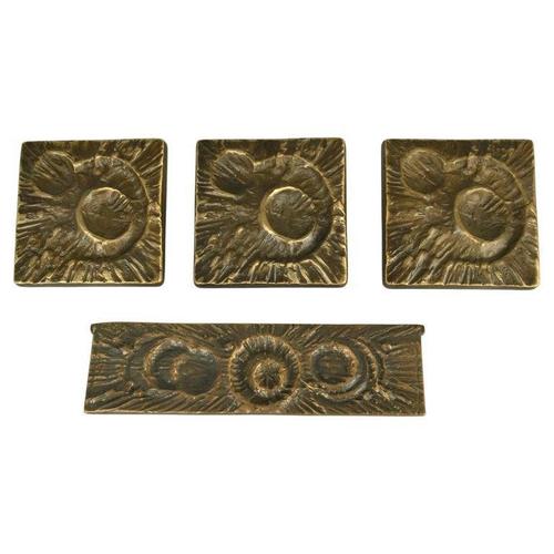 Double Bronze Door Handles, 1970s, Set of 5 For Sale - Image 4 of 9