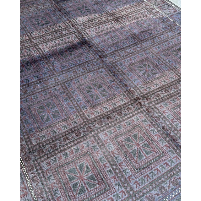 Islamic Afghan Baluch Hand-Knotted Wool Rug, Indigo Panel Grid, 9'9" X 6'2" For Sale - Image 3 of 13