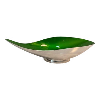 Reed & Barton Emerald Green Enamel Silverplate Pear Shaped Bowl Mid Century Modern For Sale