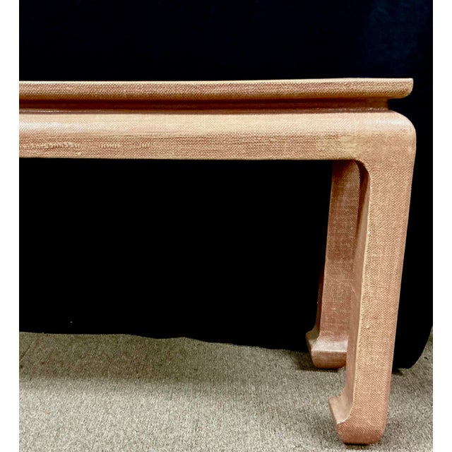 Mid-Century Karl Springer Style Grasscloth Console Table For Sale - Image 9 of 10