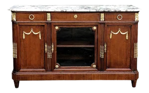 Antique French Louis XVI Mahogany Marble Top Buffet With Gilt Bronze Mounts
