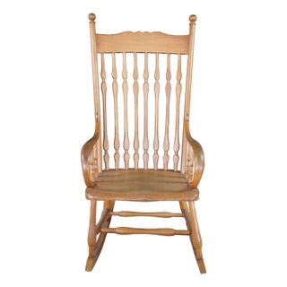 Antique Early 20th Century Windsor Style Oak Colonial Rocking Chair Rocker For Sale