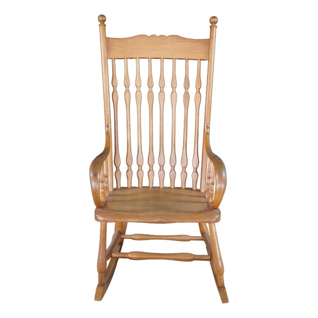 Antique Early 20th Century Windsor Style Oak Colonial Rocking Chair Rocker For Sale