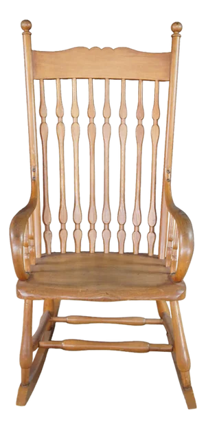 Antique Early 20th Century Windsor Style Oak Colonial Rocking Chair Rocker