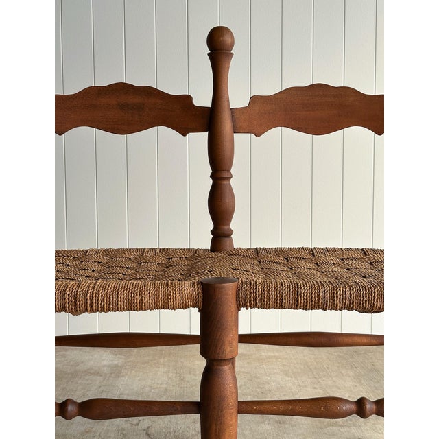 Vintage Sculptural Turned Wood Double Bench With Woven Rope Seat, C. 1950s For Sale - Image 10 of 14