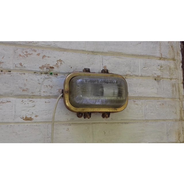 Brass Vintage Romanian Industrial Brass Bulkhead Wall Light For Sale - Image 8 of 11