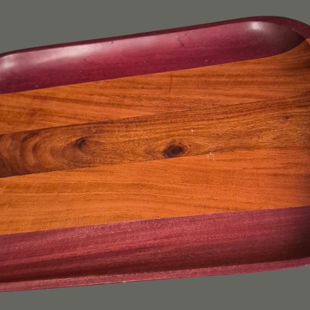 Vintage Mid-Century Modern Mixed Wood Serving Tray For Sale - Image 4 of 8