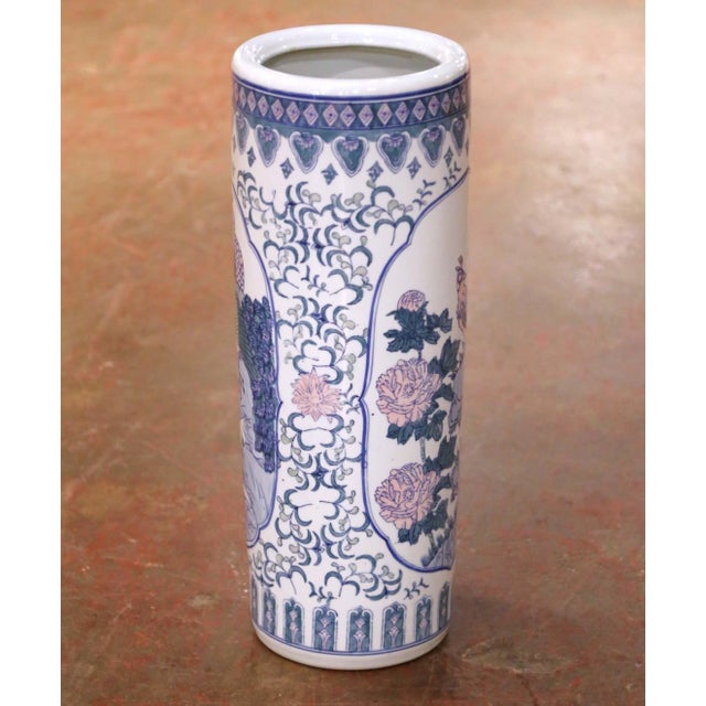 Late 20th Century Late 20th Century Chinese Blue and White Porcelain Umbrella Stand For Sale - Image 5 of 11