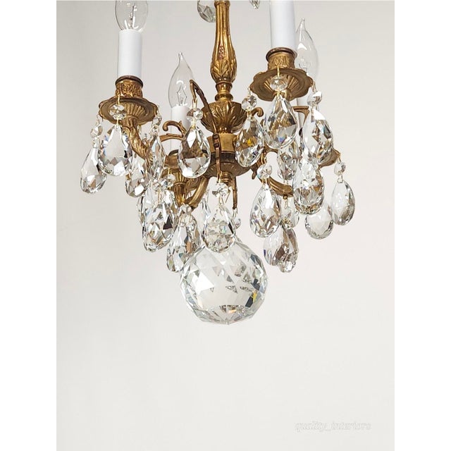 Antique 4 Arm 4 Light Glowing Graceful Brass Cut Lead Glass Crystal Chandelier ~ 4 Available For Sale - Image 11 of 11