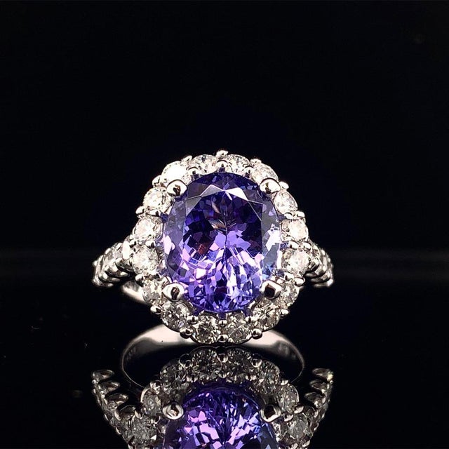 1990s Tanzanite Diamond Ring 14 Kt 5.30 TCW Certified, Size 5.25 For Sale - Image 10 of 11