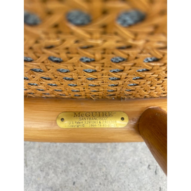 Wood Pair of Vintage Rattan McGuire Directors Style Armchairs, Newly Upholstered Sunbrella Seats For Sale - Image 7 of 10