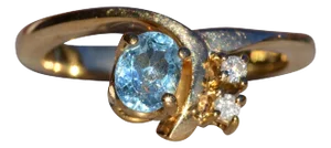 The Suemez: Ladies 14K Gold Aquamarine and Diamond Cocktail Ring