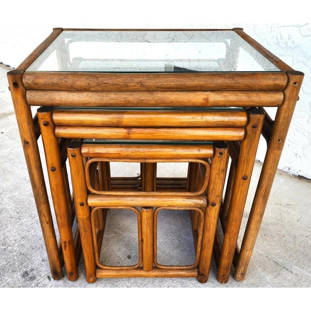 Mid-Century Modern Franco Albini Style Bamboo Nesting Tables For Sale - Image 3 of 14