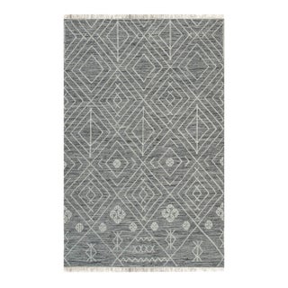 4x6 Luxurious Kilim Charcoal Geometric Modern Handmade Wool Carpet Rug For Sale
