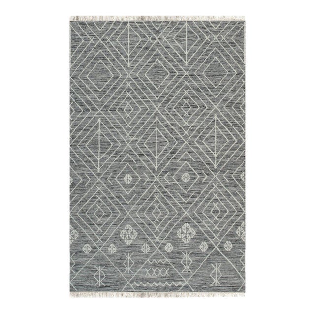 4x6 Luxurious Kilim Charcoal Geometric Modern Handmade Wool Carpet Rug For Sale