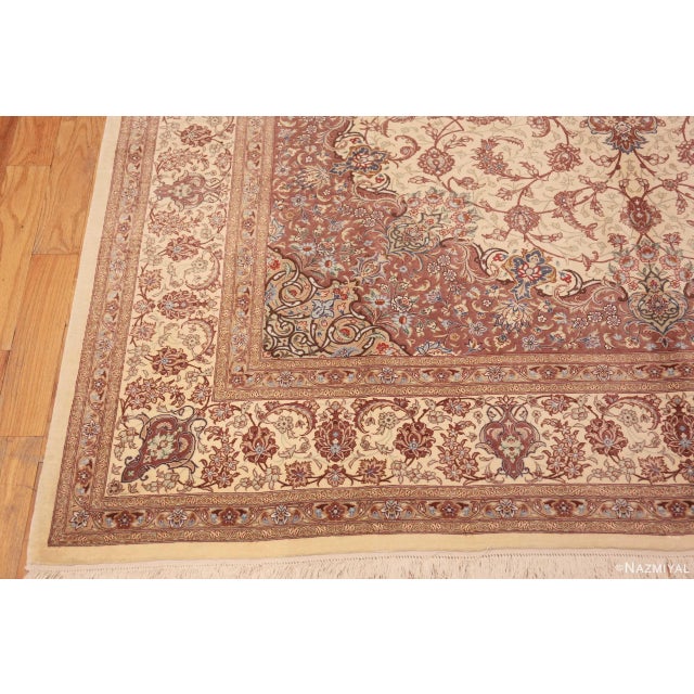 Nazmiyal Collection Floral Vintage Silk Persian Qum Medallion Rug For Sale In New York - Image 6 of 8