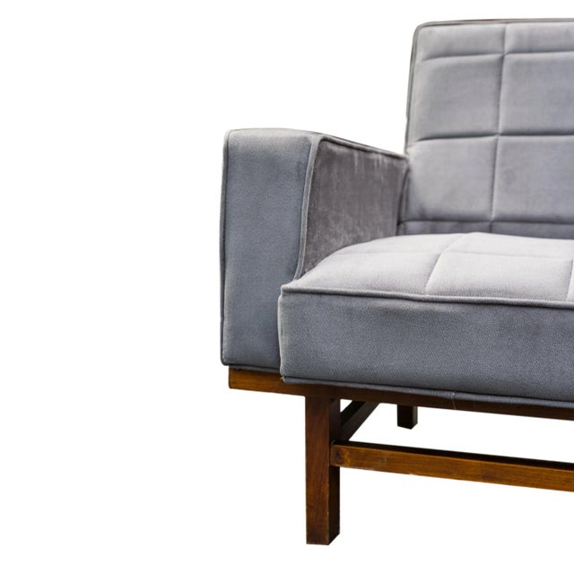 Pair of Mid-Century Modern Upholstered Walnut Lounge Chairs, Italian, Ca. 1967 For Sale - Image 6 of 8