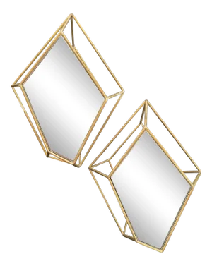1970s Italian Rhomboidal Sculptural Brass and Mirror Wall Sconces - a Pair