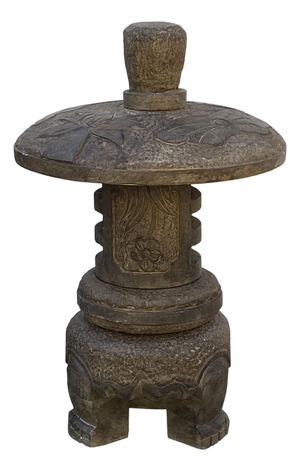 24" Distressed Stone Round Lotus Pattern Stack Lantern Display Art