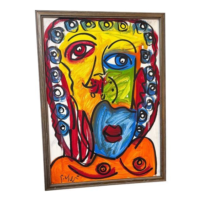 1970s Peter Keil Large Colorful Portrait Painting For Sale