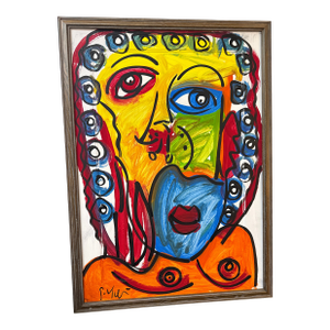 1970s Peter Keil Large Colorful Portrait Painting