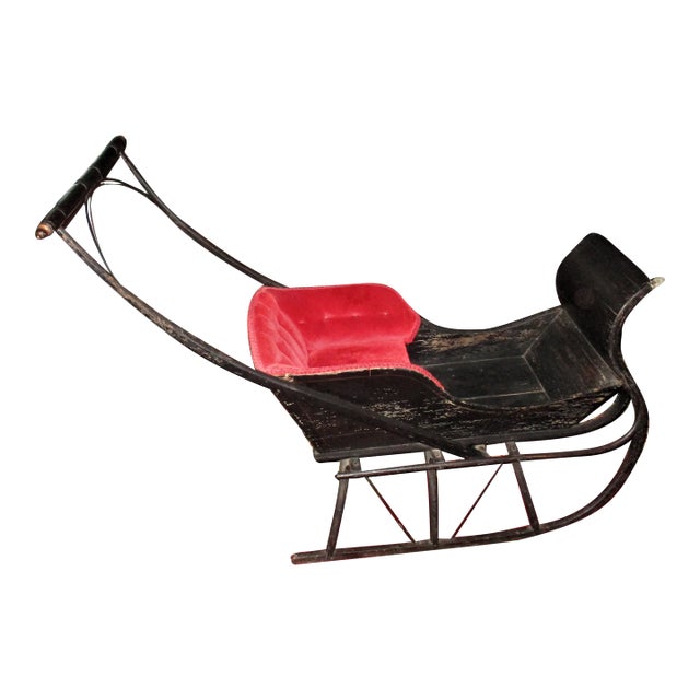 Antique Early American Wooden Childs Push Sleigh with Brass Eagle Ornaments For Sale