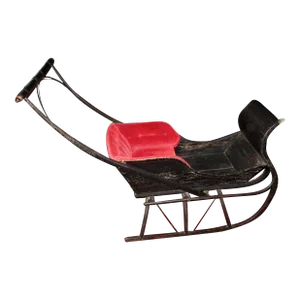 Antique Early American Wooden Childs Push Sleigh with Brass Eagle Ornaments