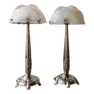 Dahlias Lamps in Opalescent Glass by René Lalique, 1921, Set of 2 For Sale
