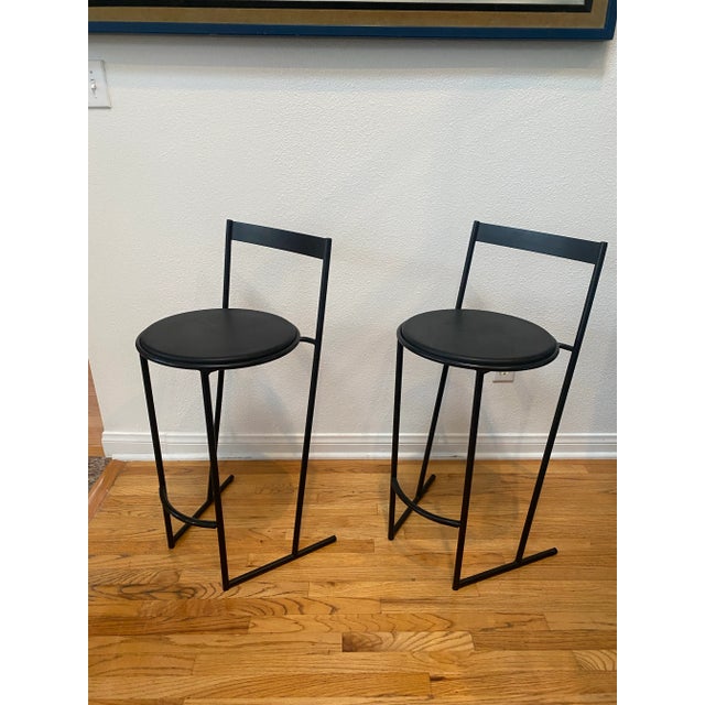 Black Emilio Nanni Fly Line Postmodern “Musmé” Counter Height Stools - A Pair For Sale - Image 8 of 10