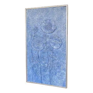 1950s Mixed Media Textural Floral Wall Art Signed Moeltonen With Brushed Chrome Frame