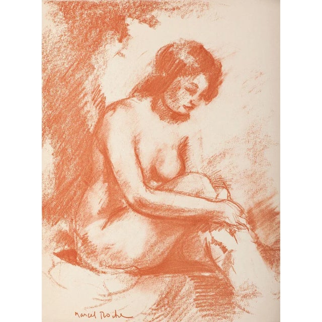 Femme Nue de face se lavant is a superb origina color lithograph on waved paper, realized at the beginning of XX century...