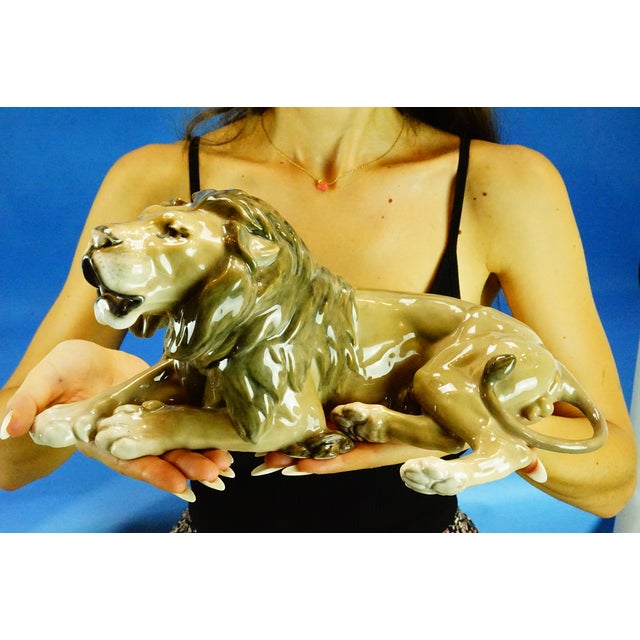 20th Century Porcelain Model 1268 Lion Sculpture by Lauritz Jensen for Royal Copenhagen, Denmark For Sale - Image 11 of 18