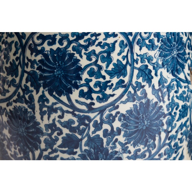 Blue Pair of Blue and White Porcelain Chinese Oriental Drum Garden Seat For Sale - Image 8 of 9