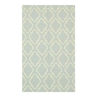 5x8 Gray Flat Weave Wool Latticed Diamond Grid Geometric Modern Carpet Rug For Sale