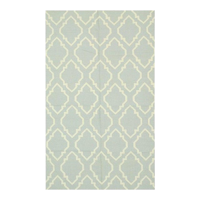 5x8 Gray Flat Weave Wool Latticed Diamond Grid Geometric Modern Carpet Rug For Sale