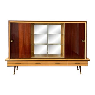 Mid-Century-German-Schrank With Glass Display Cabinet, Sliding Doors For Sale