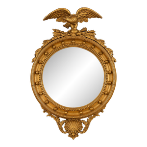 Overscale Federal Style Convex Eagle Girandole Mirror With Shell Cartouche, 48"