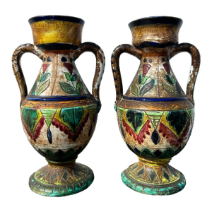 Pair of Vintage Ceramic Italian Handled Vases