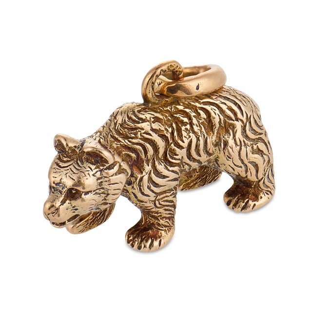 1980s Vintage 10k Yellow Gold Bear Charm Pendant For Sale - Image 5 of 7