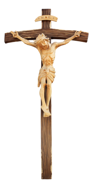 Large Hand Carved Wooden Crucifix, 1960s