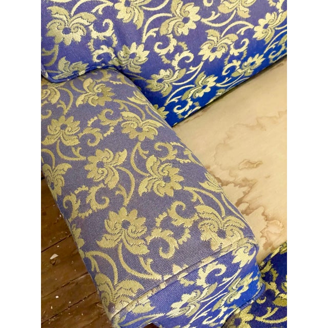 Mid 20th Century Blue Shiny & Matt Lime Green Floral Upholstery Club Lounge Chair For Sale - Image 11 of 12