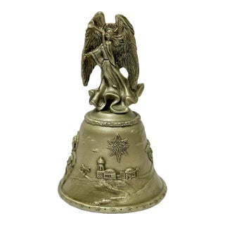 Vintage Late 20th Century Angel/Nativity Scenery Pewter Bell For Sale