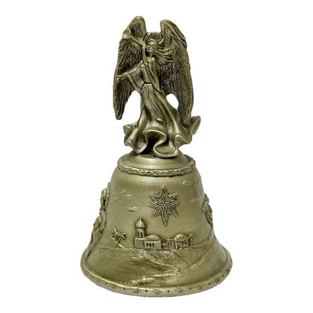 Vintage Late 20th Century Angel/Nativity Scenery Pewter Bell For Sale