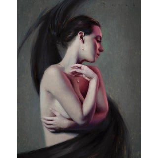Rosé by Derek Harrison | Oil on Linen Portrait of a woman with flowing hair and soft features For Sale