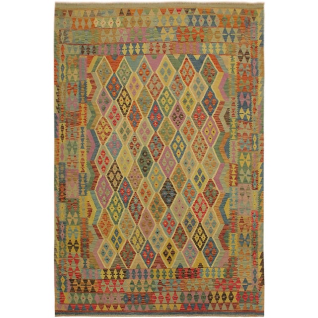 Beige 1990s Shabby Chic Blue/Beige Hand-Woven Kilim Wool Rug -6'7 X 9'6 For Sale - Image 8 of 8