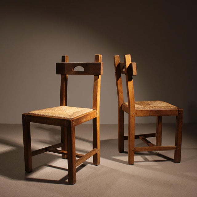 Brutalist Oak & Rush Chairs, Europe, 1960s For Sale - Image 17 of 17