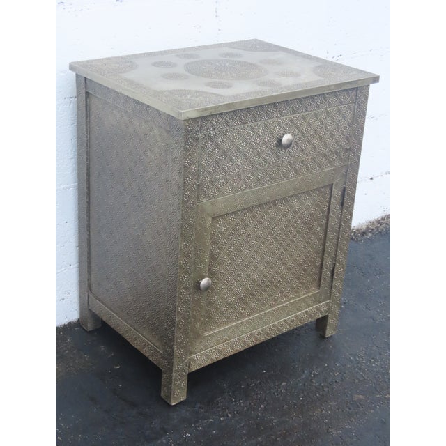 Embossed Metal Overlay End Tables Nightstands a Pair 6674 For Sale - Image 10 of 18