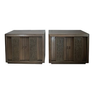 Mid-Century Modern Carved Front Nightstands - a Pair For Sale