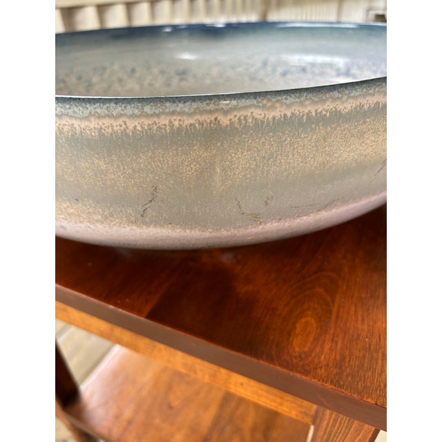 John-Richard Large Reactive Blue and Cream Shallow Pottery Bowl Coastal For Sale - Image 11 of 12